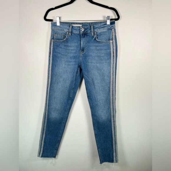 Anthropologie Pilcro and The Letterpress Tuxedo Stripe Raw Hem Jeans 27 - Picture 2 of 15